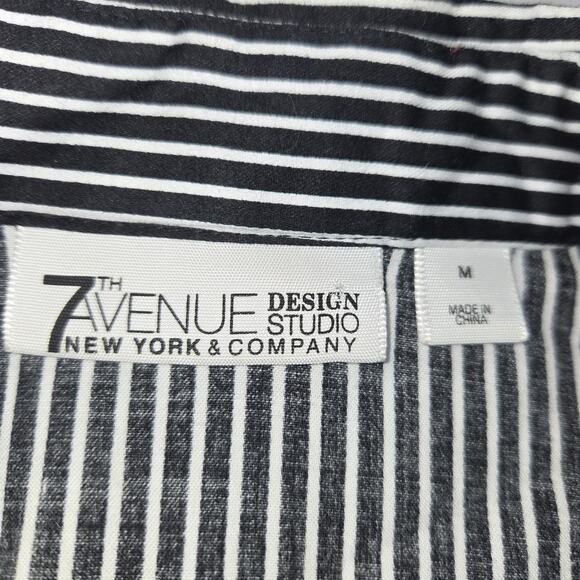 7th Avenue Design Studio NY&Co Womens Medium Shirt Embroidered Floral Striped - Picture 2 of 12